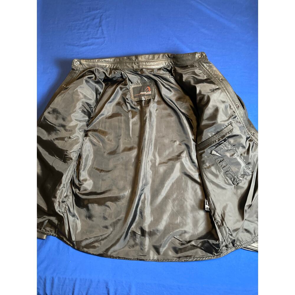 Men's Leather Coat Jacket 2XL Black Snap-Down Buttons Redline Red Line - Picture 3 of 9